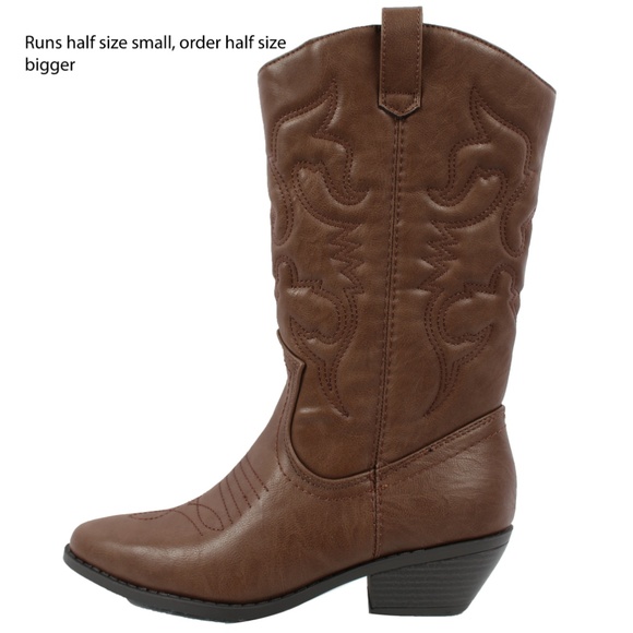 Size 6.5 Dark Tan cowboy knee high pull on boot - Picture 3 of 8